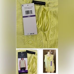 NWT Rafaella Yellow Tank Top Lace Trim Sleeveless MSRP $59 Women’s Size XXL